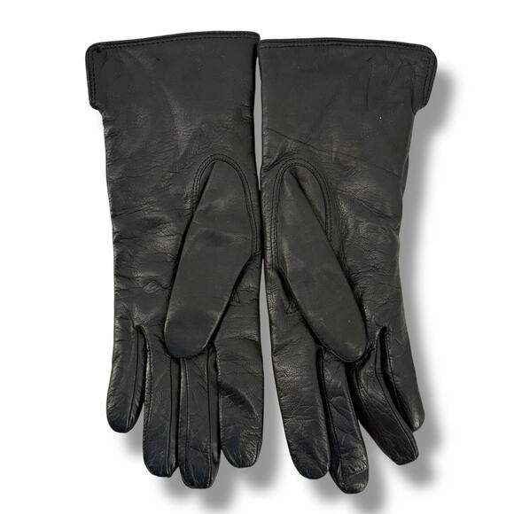 Leather Embellished Driving Gloves Womens Size 7 Black Yellow - Picture 4 of 6